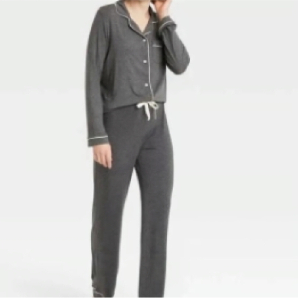 Stars Above Gray Pajama Set with White Trim